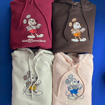 精品外贸迪家订单卡通米奇刺绣纯棉加绒连帽卫衣69.99美金包邮