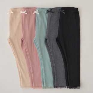 日本pm旗下儿童8分打底裤薄纱荷叶边下摆 打底裤女童外贸童装94棉