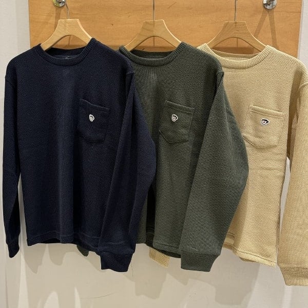 日本高端文艺风beams系列男士纯色华夫格咖啡杯刺绣圆领T恤