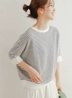 日本UR旗下高端doors蝙蝠袖宽松圆领五分袖T恤 中厚款针织透气