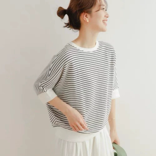 日本UR旗下高端doors蝙蝠袖宽松圆领五分袖T恤 中厚款针织透气