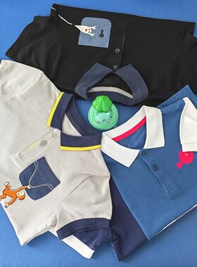 日本联名猴子乔治刺绣儿童纯棉短袖polo短袖T恤男女童外贸童装