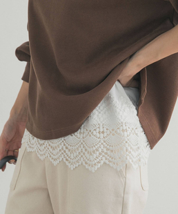 日本高端doors文艺蕾丝底边纯棉女士长袖T恤