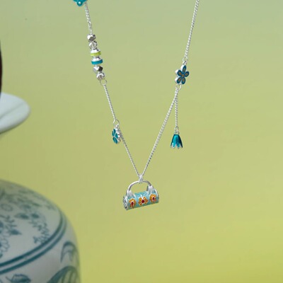 【粉妆银砌】纯银足银990珐琅香包 精致套链 6.5g 礼物佳品