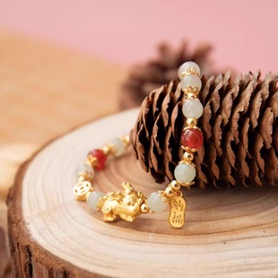 和田玉 S925银 玛瑙貔貅 手链 进福 新中式 招才纳福