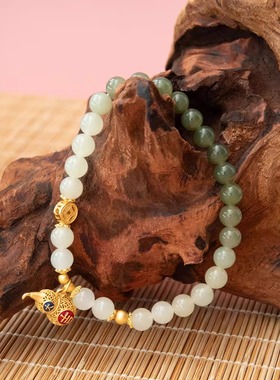 【大吉大利】渐变 和田玉 福禄葫芦手串 S925银 新中式