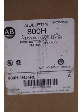 ALLEN-BRADLEY 800H-1HJ4RL 重型开关推按钮 SER A 库存 #054-A
