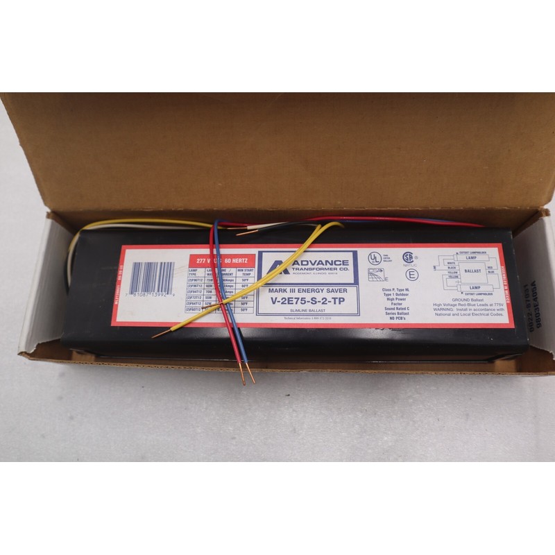 全新 开箱 Advance V-2E75-S-2-TP 277V Mark III 节能器 2 镇流