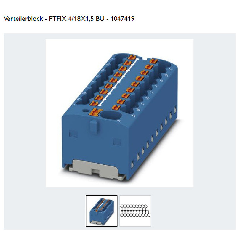 Verteilerblock-PTFIX 4/18X1,5-BU, blau für Hutschienenadapt