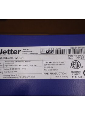 NEW IN BOX Jetter JM-204-480-EMU-S1 10001869 Servo Drive STO