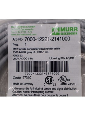 Murr Elektronik 7000-12221-2141000 CORDSET M12 女性直筒库存