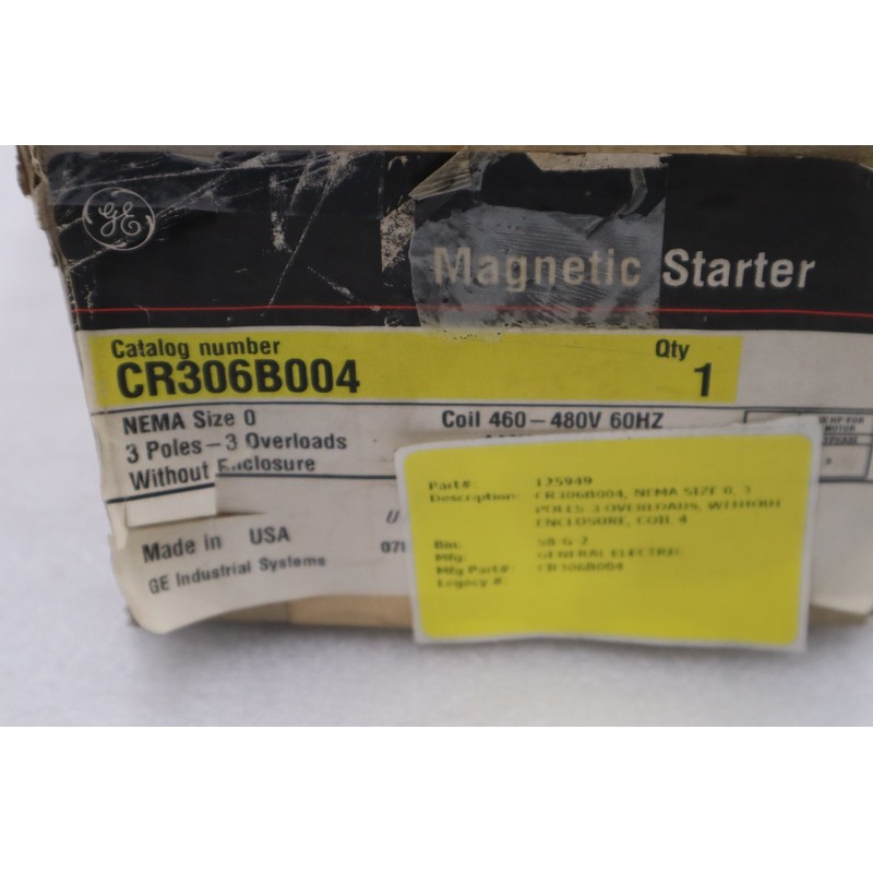 通用电气 CR306B004 磁性电机起动器,热,480 伏交流 6VDK8 全新带