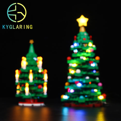 KY可匀乐高40573圣诞树40338迷你姜饼屋40337玻璃防尘罩盒LED灯光