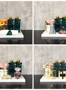 样板间卫生间洗手台桌面浴室假花软装饰品 托盘洗衣瓶香水摆件