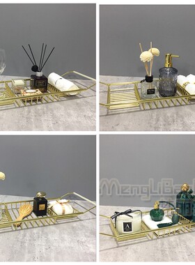 样板房样板间卫生间浴室洗手台花艺香薰装饰品浴缸置物架收纳托盘
