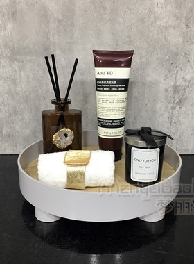 样板房卫生间浴室柜摆件洗手台套装圆形托盘香薰饰品意式轻奢软装