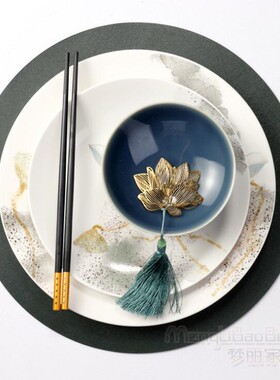 新中式摆台餐具饭店圆形摆盘套装中国风样板间餐桌家用组合餐盘