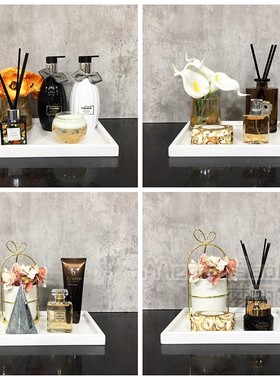 样板间卫生间摆件高档镜面托盘轻奢酒店洗手间套装样板房假花装饰