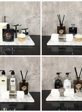 样板间卫生间浴室柜洗手台装饰品摆件卫浴套装轻奢大理石托盘香薰