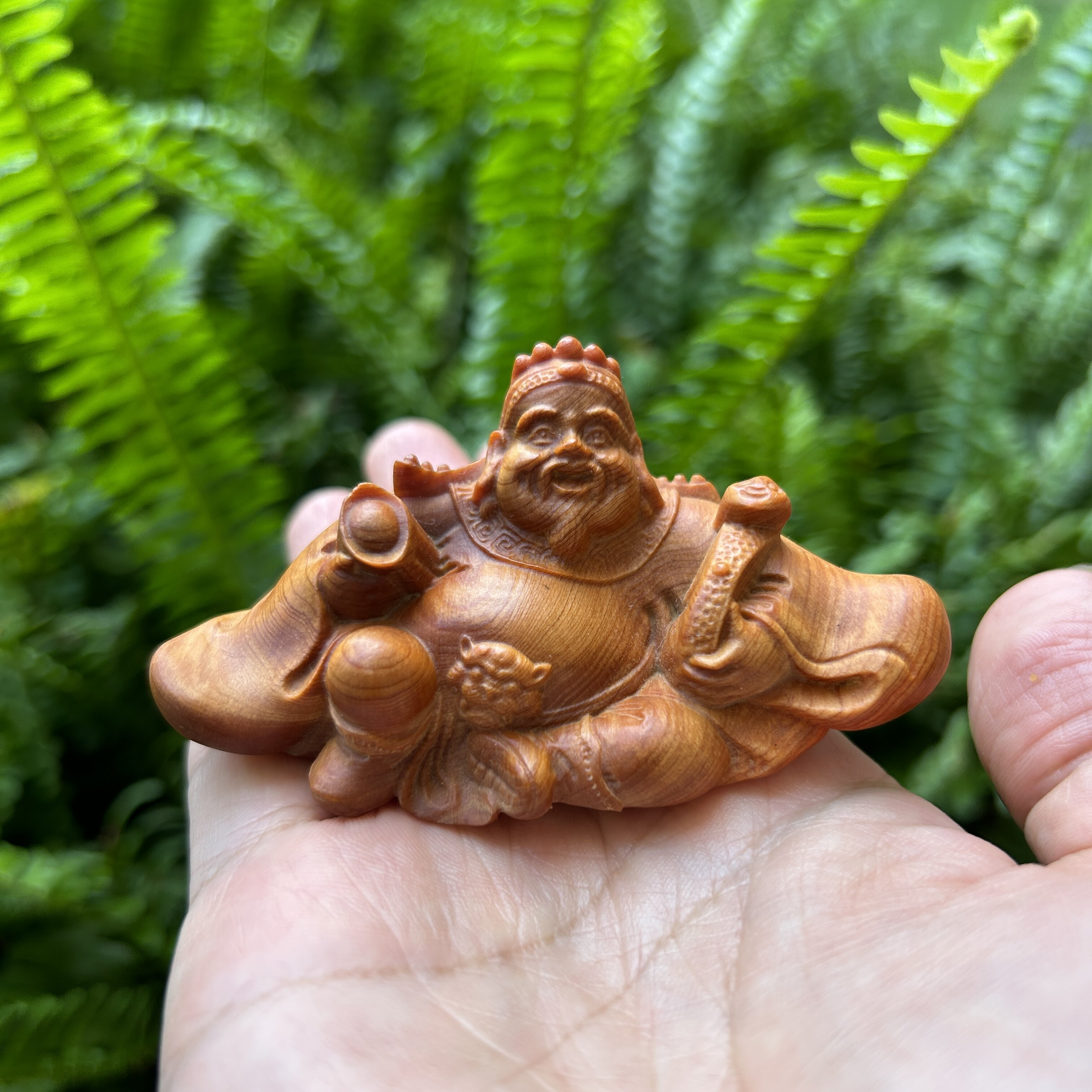 天然陈化老料崖柏木雕刻财神爷手把件招财神像文玩桌面装饰小摆件图片