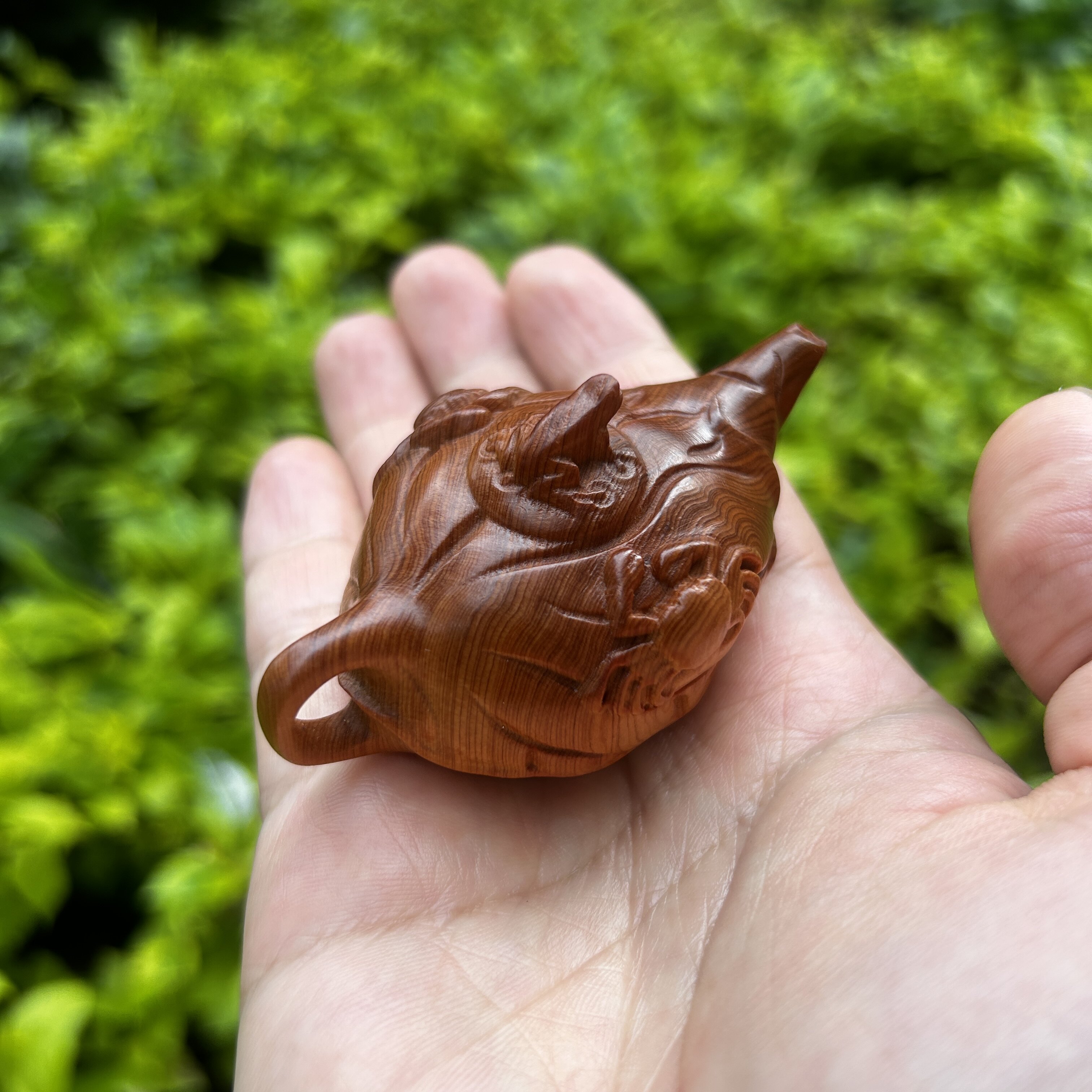 太行崖柏陈化料荷叶把把壶文玩手把件木雕茶壶随身盘玩小摆件挂件