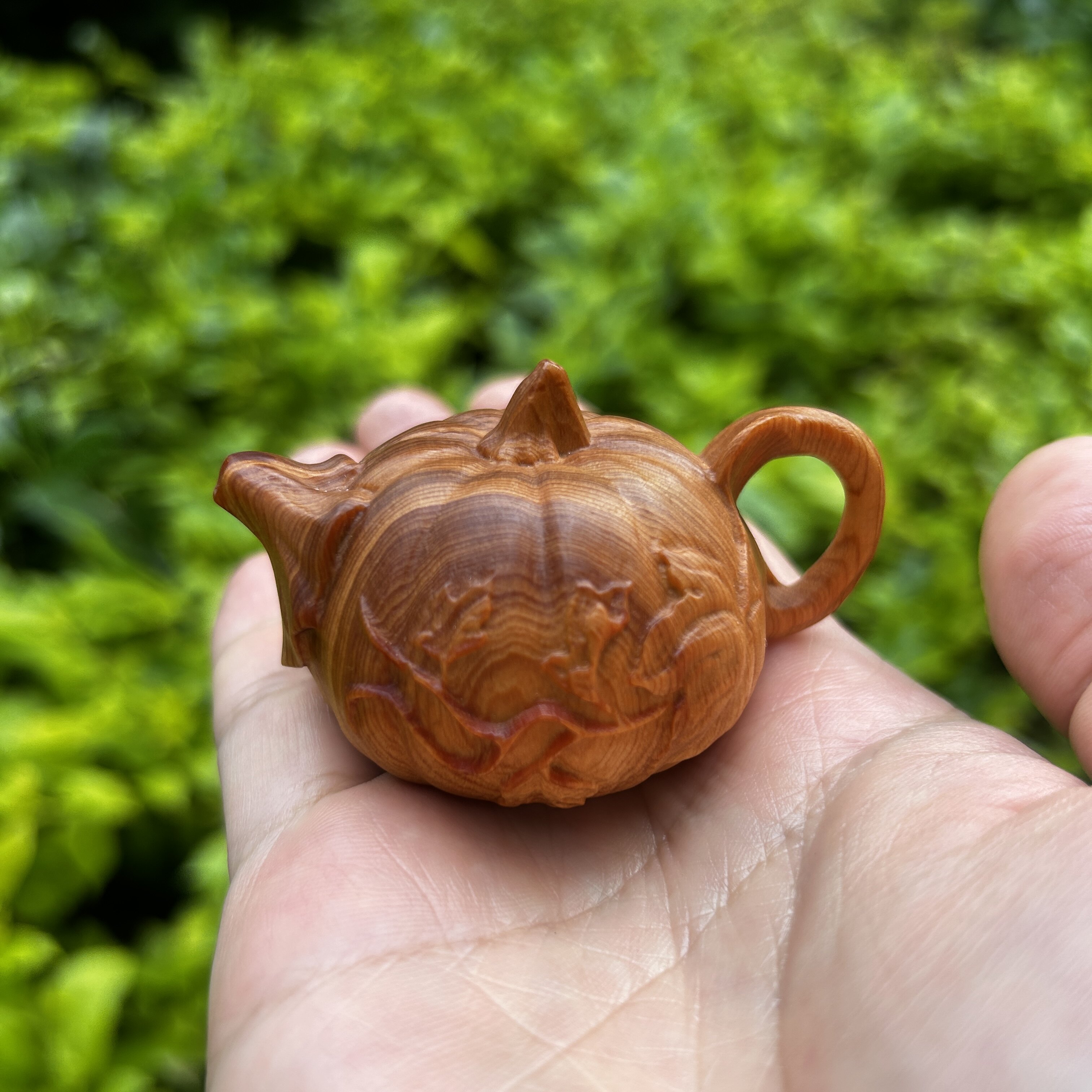 天然高油老料崖柏木雕刻南瓜把把壶手把件文玩茶壶随身盘玩小摆件
