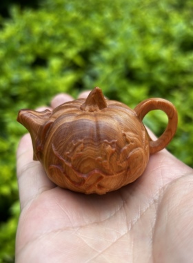 天然高油老料崖柏木雕刻南瓜把把壶手把件文玩茶壶随身盘玩小摆件