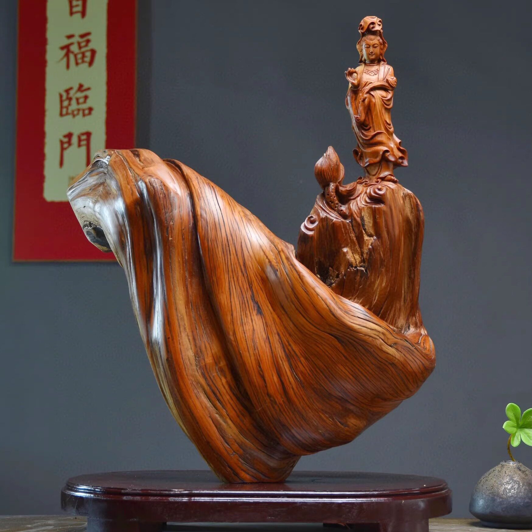 太行崖柏根雕观音菩萨佛像实木雕刻工艺品家居装饰品客厅玄关摆件