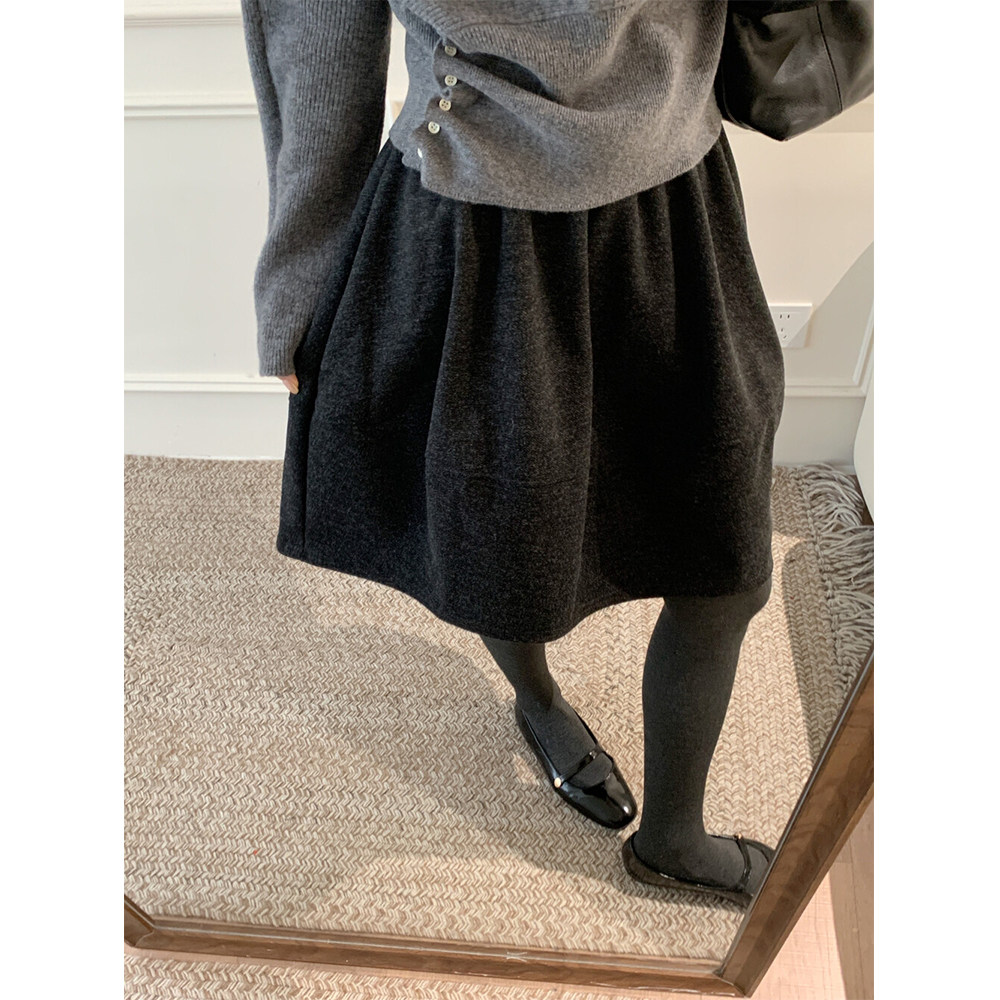花苞裙灰色毛呢半身裙子女士