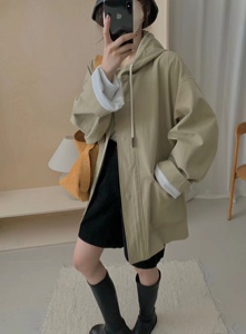 复古风衣女款2023新款秋季连帽廓形韩货宽松慵懒风韩系外套秋装女