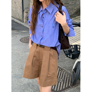 外套上衣女秋季 2025新款 纹衬衫 法式 显瘦高级感外穿老钱风格