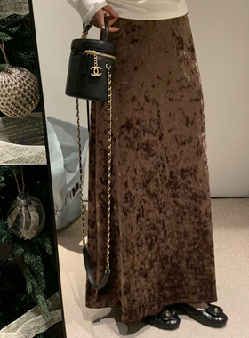 2026春秋季新款复古轻熟优雅风高腰垂感修身显瘦长裙丝绒半身裙女