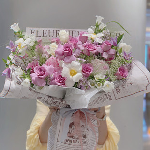 广州同城多色系花束混集花礼情人节日鲜花求婚生日玫瑰 花素Flora