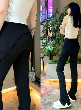 【CMOD】超模腿弹力薄款黑色显瘦垂感喇叭裤女夏