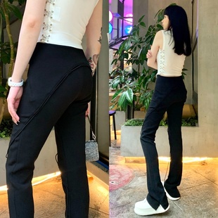 超模腿弹力薄款 黑色显瘦垂感喇叭裤 女夏 CMOD