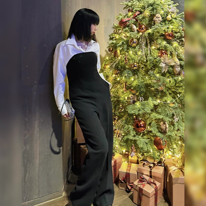 【特价不退不换】现货经典黑抹胸阔腿连体裤高级气场精英女士
