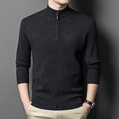 双鹿羊毛衫 男士 半高领拉链羊毛衫 专柜正品 100%羊毛毛衣新冬款 黑灰