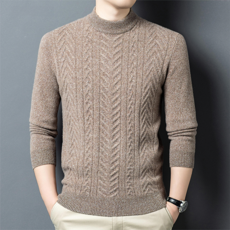 专柜正品双鹿羊毛衫100羊毛男半高领冬季新款加厚毛衣保暖针织衫