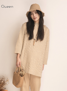 DoisQueen彩后台北编织麻花毛衣高领羊毛上衣女甜美小清新森女