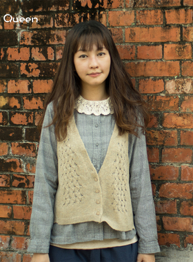 DoisQueen彩后台北长袖条纹圆领甜美棉麻上衣休闲田园温柔简约