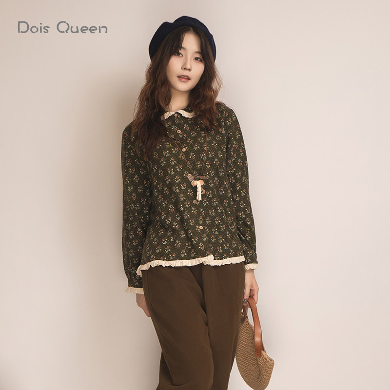 DoisQueen彩后台北排扣碎花翻领上衣女长袖秋冬超仙森系田园复古