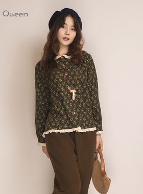 DoisQueen彩后台北排扣碎花翻领上衣女长袖秋冬超仙森系田园复古