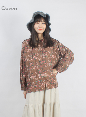 DoisQueen彩后台北排扣碎花上衣女秋季百搭设计感小众森林系清新