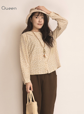DoisQueen彩后台北小翻领碎花娃娃领排扣长袖上衣女森系田园风