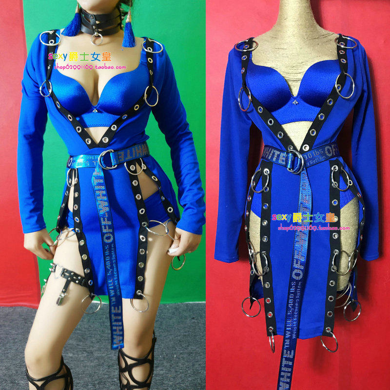 夜场DJ打碟女歌手演出服酒吧派队bgo点跳舞蹈套装铁环高叉连体衣