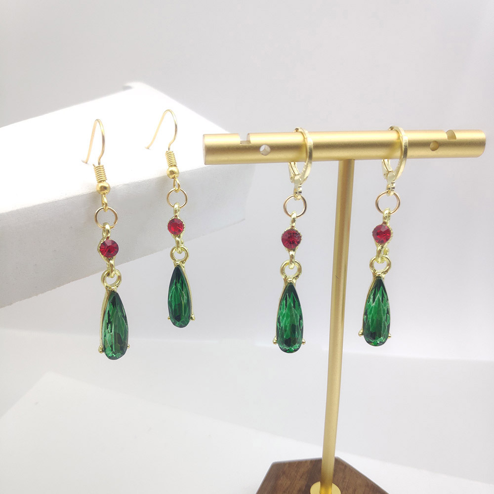 动漫哈尔的移动城堡耳环时尚绿宝石水滴耳环时尚吊坠耳夹耳圈