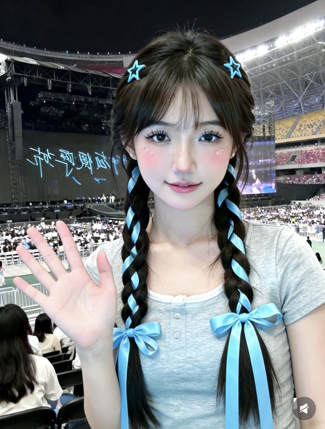 五月天张杰周深李健演唱会应援物蓝色编发丝带绑发音乐节星星发饰