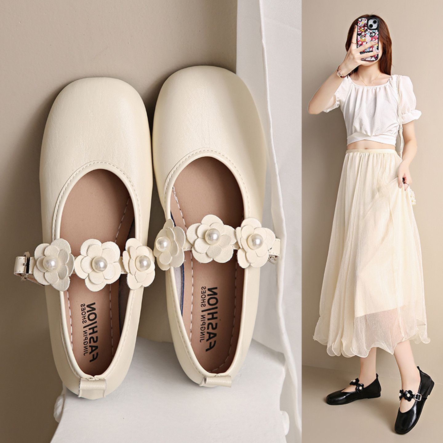 法式绝美方头平底浅口单鞋