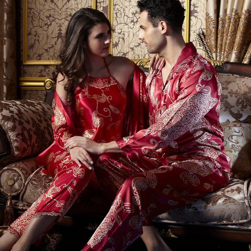 春秋情侣真丝性感睡衣女夏新娘新婚结婚薄款睡裙套装冰丝男士睡袍,女士内衣/男士内衣/家居服,睡衣/家居服套装,淘宝优惠券,粉丝福利购,淘宝优惠卷