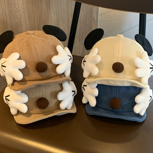 儿童帽子春秋季男童小童软檐鸭舌帽搞怪超萌男女宝宝遮阳棒球帽秋